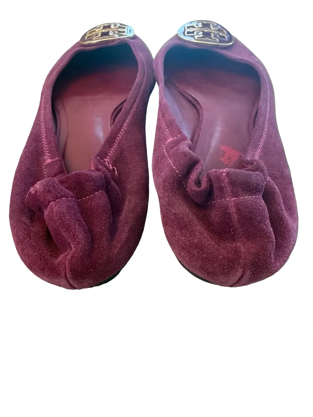 Tory Burch Plum Suede Logo Ballet Flats Sz 7.5
